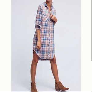 Cloth and Stone MP fringed plaid buttondown dress